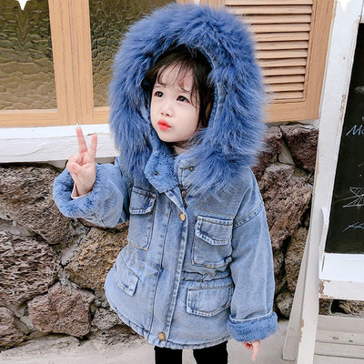 Baby Girl Denim Faux Fur Jacket