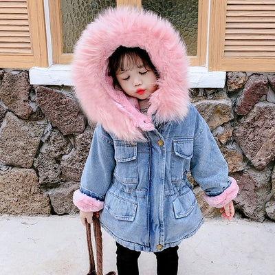 Baby Girl Denim Faux Fur Jacket