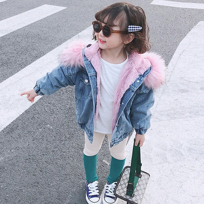 Baby Girl Denim Faux Fur Jacket